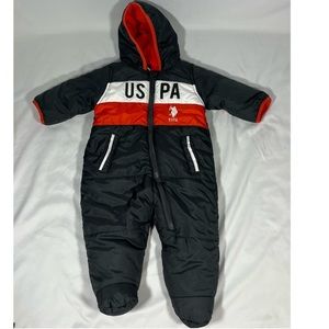 USPA Baby Boy’s  Snowsuit, Dark gray, orange and white.
